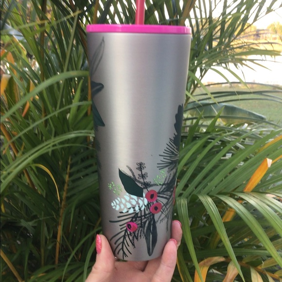 Starbucks Holiday Holly Cold Cup Brushed Silver Stainless Steel Tumbler 24oz New - Picture 10 of 14